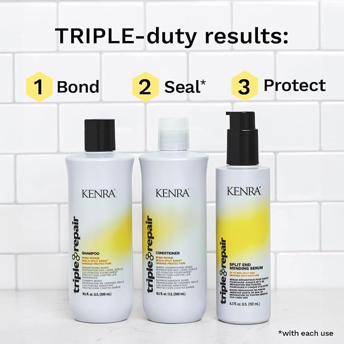 Kenra Triple Repair Shampoo & Conditioner Set | Targets & Repairs Weak or Broken Bonds | Split Ends | Damaged Hair | Bond Builder | Sulfate-Free | 10.1 fl. oz., White