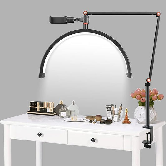 Desk Lash Light, Adjustable Brightness Half Moon Lamp, Adjustable Height Lash Lamp for Eyelash Extensions, Tattoo Artists & Nail Tech, 16in