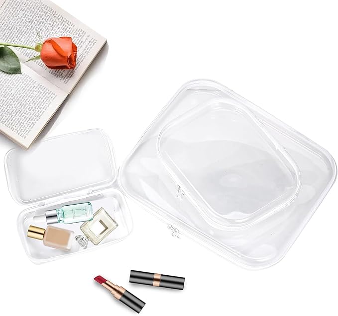 Clear Hard Shell Zipper Case, Zippered Pouch, Plastic Storage Containers for Small Toiletry Items, Toys, Building Blocks, Puzzles, Cosmetics & Stationery (Set of Large, Medium, Small)