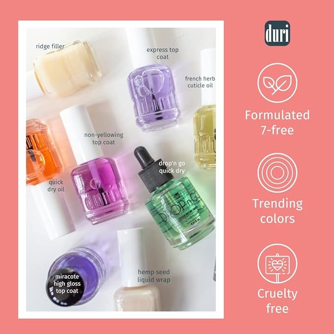 duri Top Coat and Cuticle Treatment Combo, Brush'n GO Dry & Shine Speedy Top Coat and Herbatherapy Thyme Infused Cuticle Treatment Drops