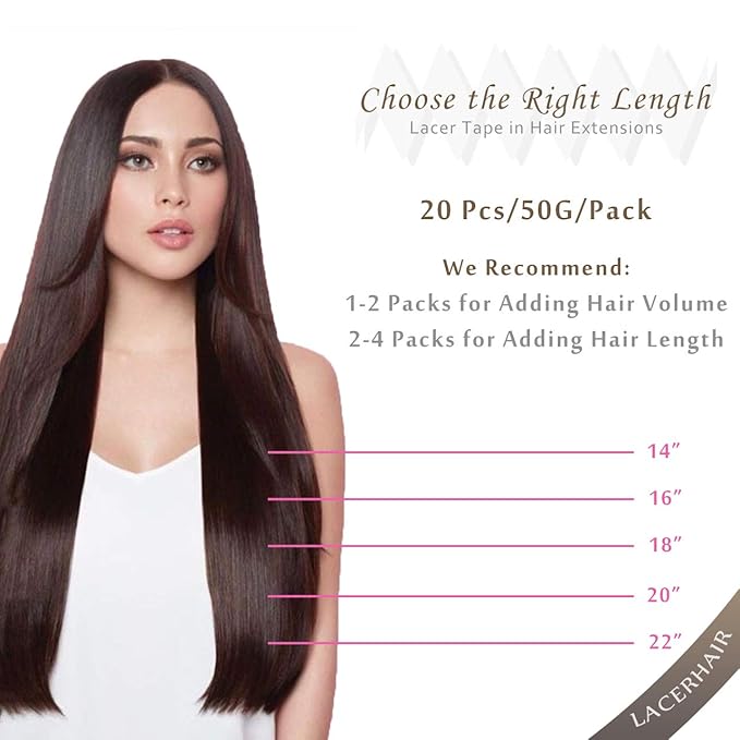 LacerHair Professional Human Hair Tape in Extensions Balayage Darkest Brown to Chestnut Brown B#2/6 Real Remy Human Hair Reusable Tape in Extensions 20Pcs 50g per set 16 Inch