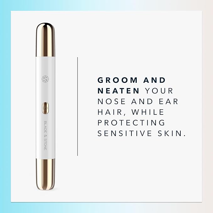 Blade & Stone™ NS501M Nose & Ear Trimmer | Graphene-X™ Blade | High-Velocity, Low-Noise Motor | Patented Rotary Blade Design | Skin-Friendly, Tug-Free Performance, Detachable Head (Snow/Gold)