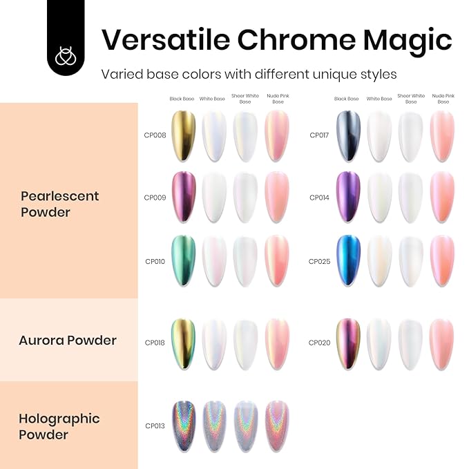 Beetles 20 Colors Metallic Chrome Nail Powder, Metallic nail polish Chrome Powder Mirror Effect Holographic Aurora Nail Art 0.5g/Jar, with Top Coat & Decoration Sealing Gel Black White Gel Polish