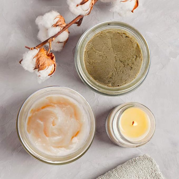 2 oz Round Clear Glass Jars, Bumobum 70 pack Cream Jars with Black Lids, Black and White Labels & Inner Liners, Empty Cosmetic Containers for Cream, Lotion