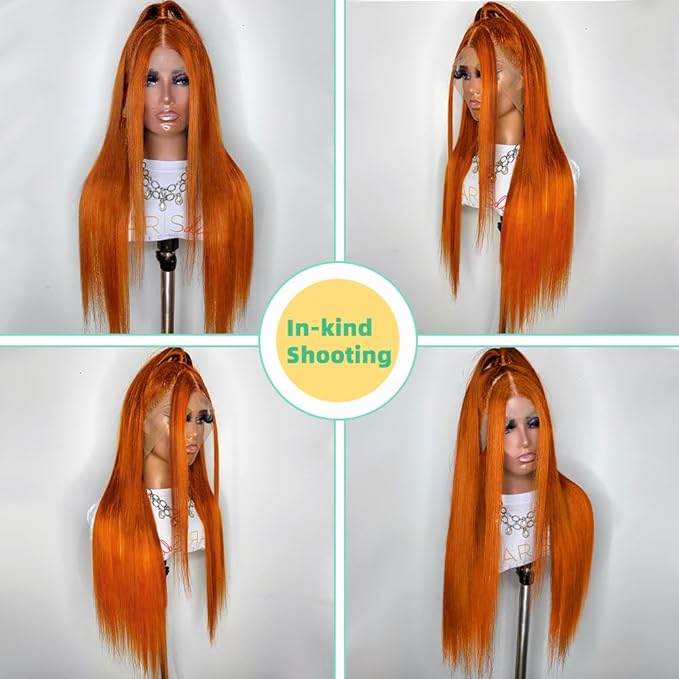 Azkiu Ginger Orange Lace Front Wigs Human Hair Colored Straight Lace Front Wig 13x4 Hd Frontal Wigs Human Hair Pre Plucked With Baby Hair Ginger Wig Lace Front Wigs 150% Density 24Inch