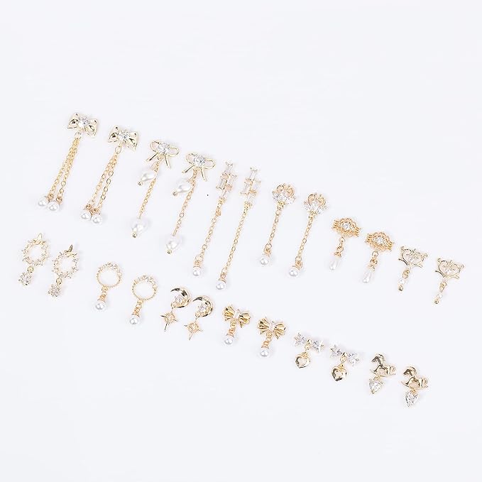 24Pcs Gold Nail Charms Gold Rhinestones for Nails Gold Charms for Nails Shiny Nail Crystal Nail Art Charms Gems Jewelry Nail Diamond Rhinestone Charms for Girls Woman Craft DIY Nail Art Decoration