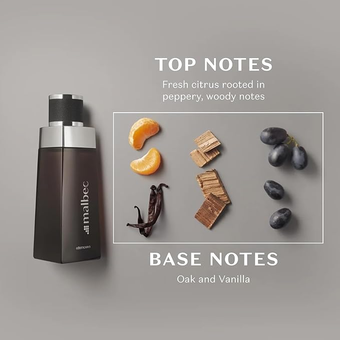 Malbec Eau de Toilette By O Boticario, Cologne For Men, Long-Lasting Fragrances, French Oak Barrel-Aged Red Wine & Woody Amber Perfume Scent, 3.4 Ounce