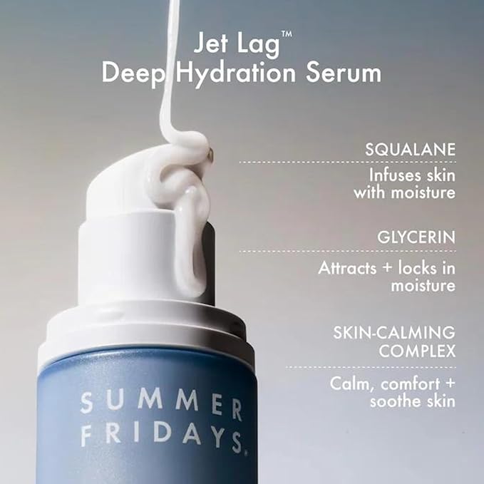 Summer Fridays Jet Lag Deep Hydration Serum - Hydrating Face Serum for Dry Skin with Glycerin & Squalane - Helps Soothe Skin, Improves Skin Barrier & the Appearance of Fine Lines & Wrinkles (1 Oz)