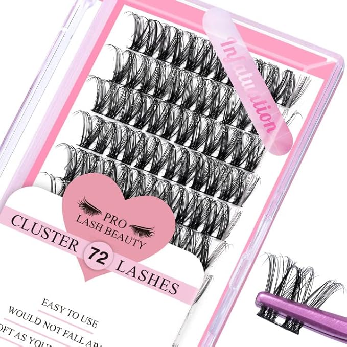 Cluster Lashes, 72 Pcs Individual Lashes, Lash Clusters DIY Eyelash Extension, Super Thin Band Reusable Soft & Comfortable (Infatuation-D-16mm)
