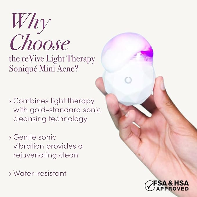 reVive Light Therapy - Mini Soniqué LED Light Therapy Anti-Acne Sonic Facial Cleansing Brush, Reduces Appearance of Acne & Wrinkles, Travel Friendly