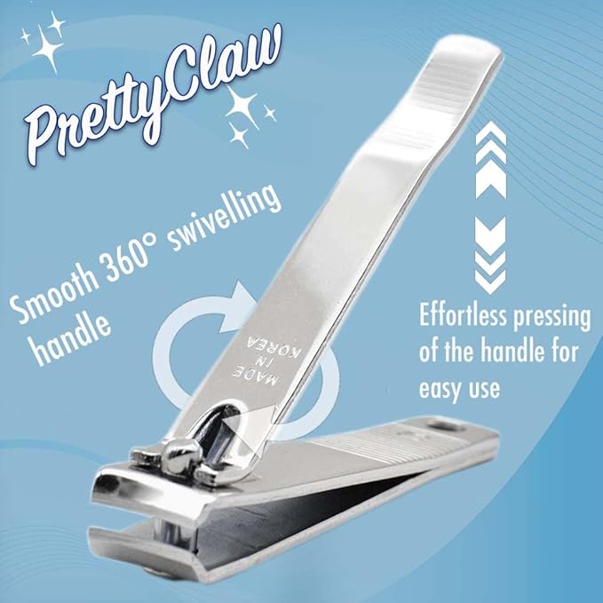 PrettyClaw | Nail Clippers Sharp Edge Fingernail and Toenail Clipper Cutter Thick Nail Trimmer Stainless Steel for Manicure and Pedicure (Curve Edge)