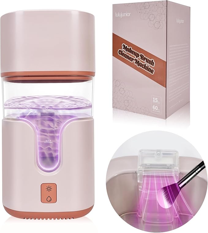 2 In 1 Electric Makeup Brush Cleaner Ultrasonic Cleaner Machine With 95℉ Hot Air Cycle Dryer - Ultra Fast Effective Make Up Brush Washer (Pink)