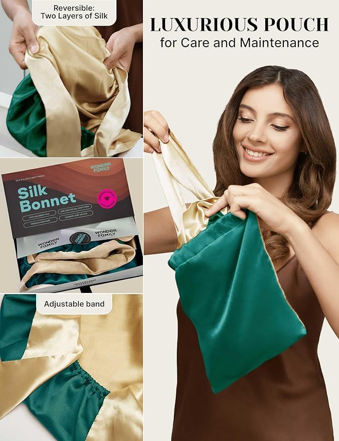 100% Mulberry Silk Bonnet for Sleeping Women with Curly Hair - Short Long Hair Bonnet for Sleeping - Alternative to Double Layer Satin Bonnet with Tie Band - Mothers Day Gifts Hair Wrap for Sleep