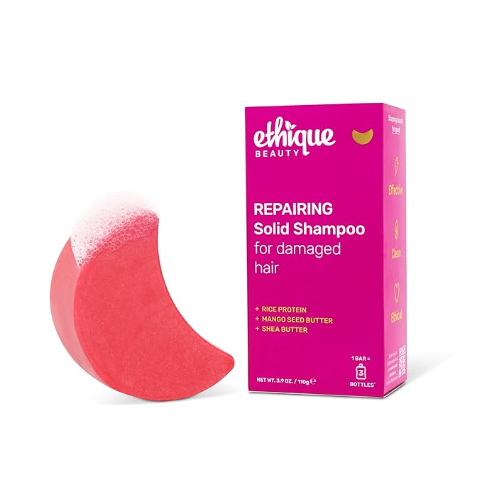 Ethique Repairing Shampoo Bar for dry, damaged hair with Rice Protein - Plastic-Free, Vegan, Cruelty-Free, 3.88 oz - Formerly Sorbet
