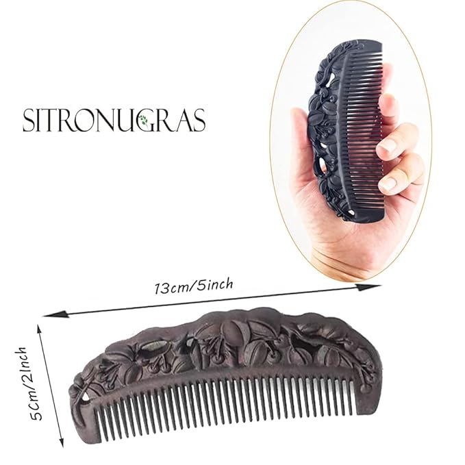 Black Sandalwood Natural Hair Comb, Ebony Carved Fine Tooth Wooden Comb- Anti-Static No Snag Handmade Hair Wood Comb for Women Men - with gift box