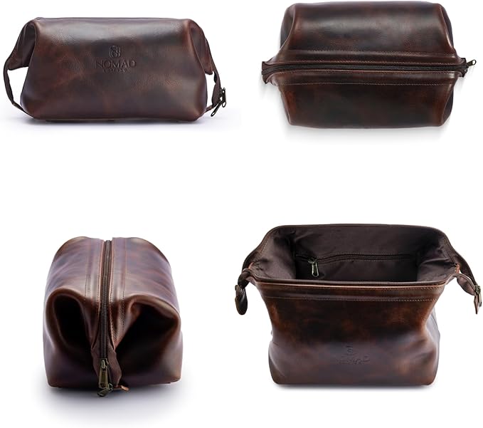 Premium Leather Travel Toiletry Bag, King-Size Dopp Kit with Waterproof Lining, For Men and Women