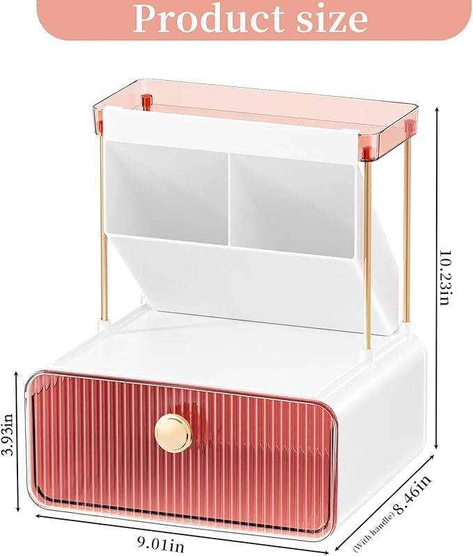 Makeup Organizer with Drawer, Bathroom Organizers and Storage，Makeup Brush Holder,Lipstick and Perfume Organizer,Cosmetic and Vanity Organizer,Desk Organizer