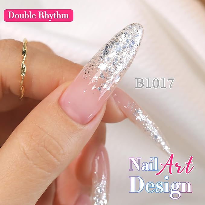 Double Rhythm 0.5 Oz Glitter Gel Polish Set of 6 Color with Display Board 15 ml Full Size Kit Shimmer Reflective Sparkle Soak Off Manicure Salon DIY at Home (Gold Blue Silver Purple Pink-T6-37)