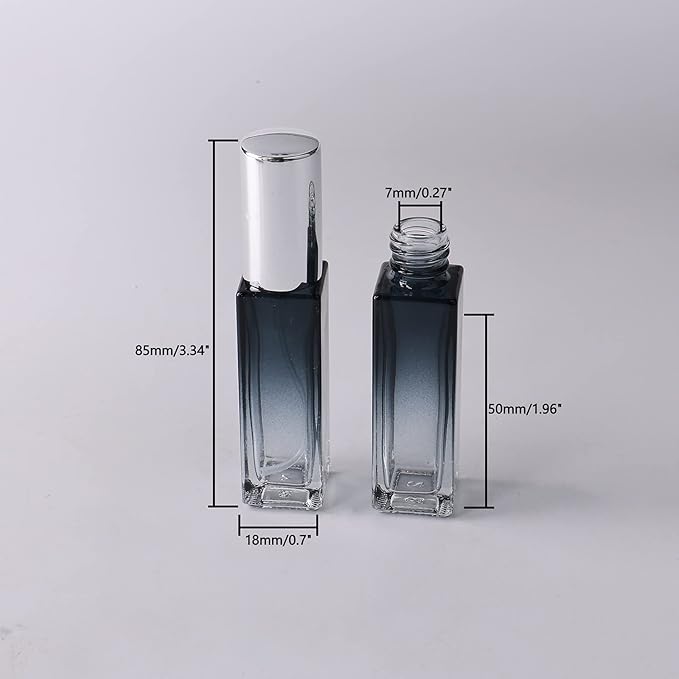 45pcs 10ml Mini Square Spray Bottle Glass Empty Spray Refillable Perfume Bottle Fine Mist Liquid Dispenser for Makeup Skin Care (Silver Cap)