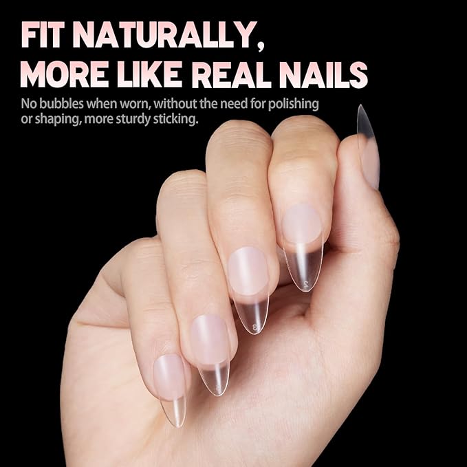 Almond Shape Nail Tips, 240PCS Full Matte Half Clear Soft Gel, Full Cover Nail Tips, Pre-shaped Soak Off False Nail for Salon DIY Nail Art - 12 Sizes