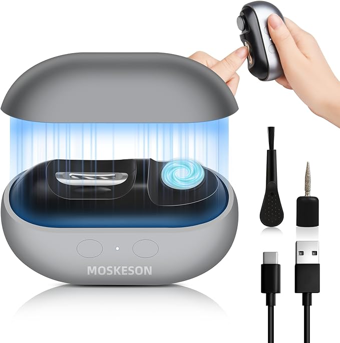 Electric Nail Clipper: 3-in-1 Automatic Fingernail Trimmer, Polisher & Clip Storage with LED Light, USB Rechargeable & 2 Speed Gears Automatic Safety Nails Cutter for Baby Kids Adult Seniors (Grey)