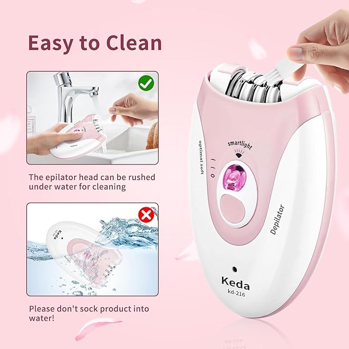 Epilator Hair Removal for Women, 2 Speeds Facial Hair Removal, Rechargeable for Face Arm Bikini Area Legs Underarm, Painless Electric Lady Shaver & Trimmer, Portable