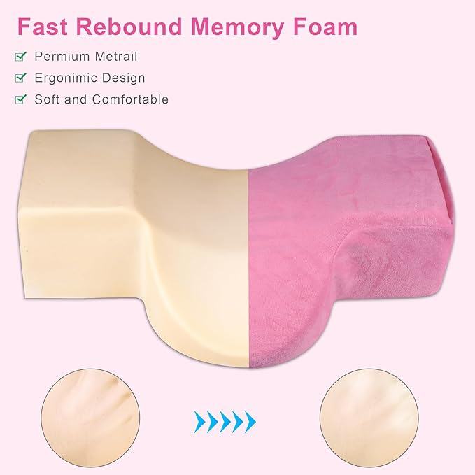 IMENE Lash Pillow for Lash Extensions- Memory Foam Lash Pillow with Neck and Back Support, Ergonomic lash Bed Pillow with Velvet Pillowcase and Lash Organizer Pockets (Pink)