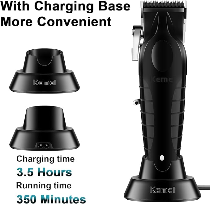 KEMEI Black Professional Hair Clippers and Trimmers Set, Electric Hair Clippers for Men, Cordless Barber Clippers, T Blade Trimmer, Rechargeable Haircut Fade Clippers