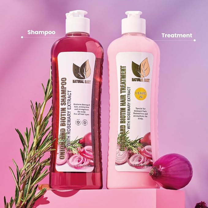 Onion Biotin and Rosemary Shampoo & Treatment Set for Stronger, Thicker and Longer Hair - Soft and Shine, Hair Loss and Thinning Hair, Growth Shampoo, Paraben Free, Silicone Free