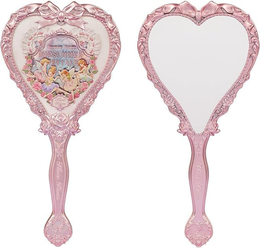 Flower Knows Midsummer Fairytales Hand Mirror,Portable Vintage Handheld Mirror,Durable Metal Mirror,Cute & Aesthetic Princess Mirror,with Long Handle for Easy Holding,Gift for Girls(White Vanilla)