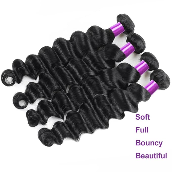 Loose Deep Wave Bundles Human Hair 4 Bundles 22 20 18 16 Inch 100% Unprocessed Brazilian Virgin Weave Hair Bundles Wavy Human Hair Extensions Natural Color for Black Women