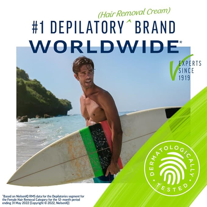 Veet Sensitive Skin Dermatologically Tested 13.5 Fl Oz. 5 Min Men's Hair Removal Gel Cream with Spatula For Body, Chest & Back (2 Pack)