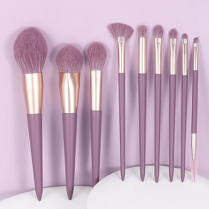 Purple Natural Fiber Makeup Brushes Set with Case, Vegan Makeup Brush Set Professional by ENZO KEN, Colorful Cosmetic Brushes Makeup Set, Make up Brush Set Professional, Purple Makeup Brush Set Vegan.