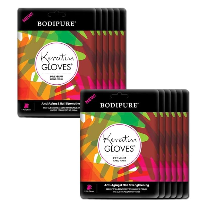 Bodipure Premium Keratin Gloves and Socks Bundle - Nail Strengthening Hand Masks and Moisturizing Foot Masks - 12 Hand Glove Pairs and 12 Sock Pairs