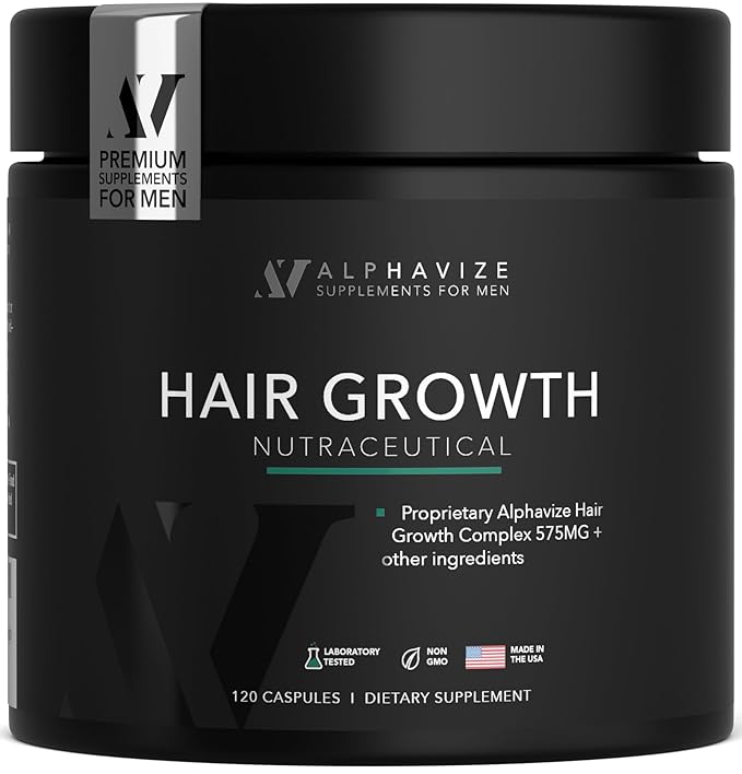DHT Blocker Hair Growth Peptide Supplement for Men - 28 Ingredient Dermatologist Recommended Formula with Saw Palmetto, Supports Thicker Hair, Stops Hair Loss, 120 Capsules