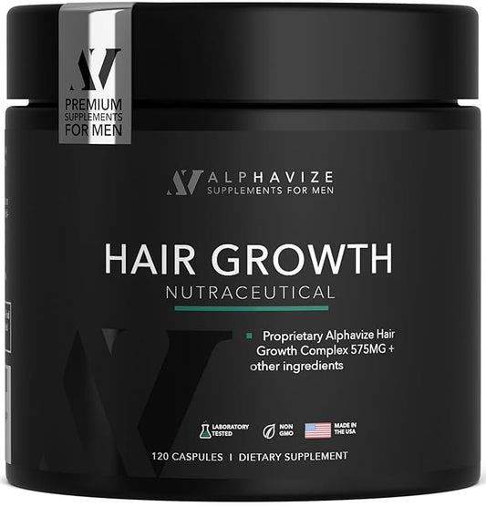 DHT Blocker Hair Growth Peptide Supplement for Men - 28 Ingredient Dermatologist Recommended Formula with Saw Palmetto, Supports Thicker Hair, Stops Hair Loss, 120 Capsules