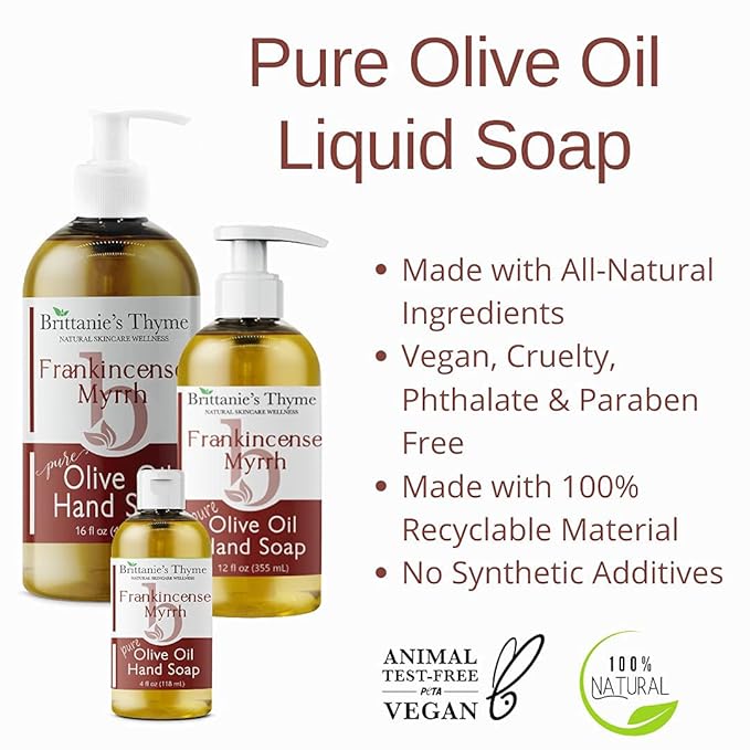 Brittanie’s Pure Castile Liquid Soap Refill, Frankincense, 16 Ounce | Dish Soap, Hair & Body, Home, Gentle and Pure, Made with Natural Luxurious Oils, Vegan & Gluten Free Non-GMO