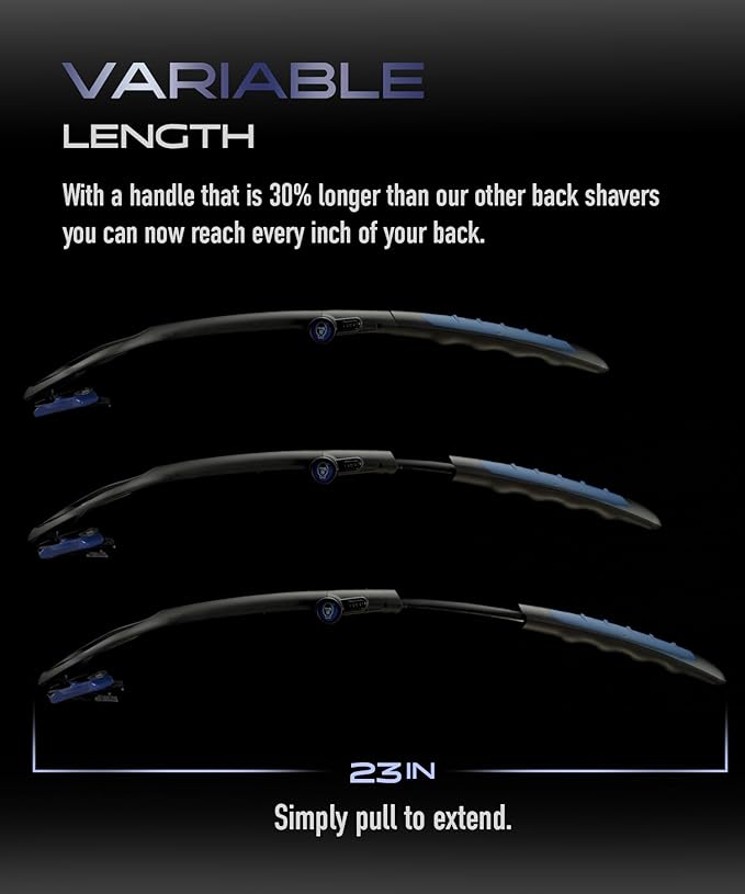 BakBlade 3.0 Stealth - Back Shaver for Men, Extra Long 23" Ergonomic Handle for a Close, Pain-Free Shave, The Ultimate Back Hair Trimmer for Men, +3 Extra Back Blade Refills