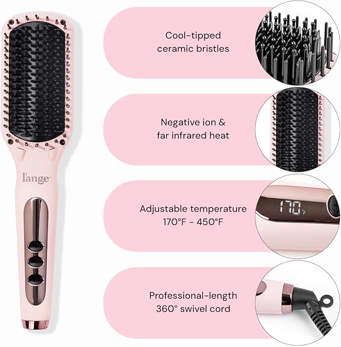 L'ANGE HAIR Le Vite Straightening Brush | Heated Straightener Flat Iron for Smooth, Anti Frizz Hair | Dual-Voltage Electric Brush Straightener | Hot Brush for Styling