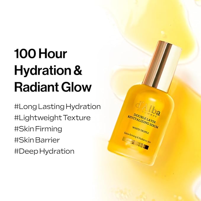 d'alba Piedmont Italian White Truffle Double Layer Revitalizing Serum, 100hr Hydration, Hyaluronic Acid and Centella Asiatica, Skin Firming and Tightening, Long-lasting Korean Skin Care (1.69 fl.oz)