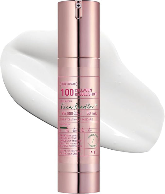 VT COSMETICS Collagen Reedle Shot 100, Collagen Microneedling Serum, Firming & Elasticity, 500Da Collagen Extract, Soft & Glass Skin, Pink Collagen Serum, Korean Skin Booster 1.69Fl Oz(50ml)