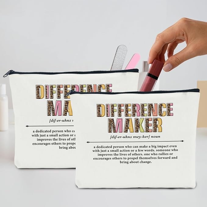 2 PCS Difference Maker Makeup Bag - Boss Gifts for Women, Coworker Thank You Gift for Manager, Mentor, Colleagues - Administrative Professional Day, Boss Day Cosmetic Bag