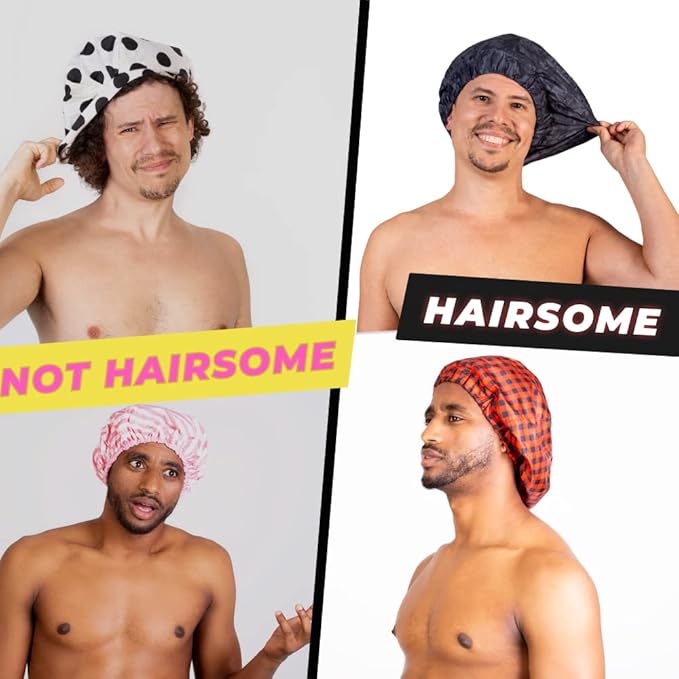 Men Shower Cap For dreadlocks, braids, curls, locs, curly Hair. Waterproof, Reusable, Large shower cap for mens hair. Terry cloth lined, elevated, sleek looking shower caps (Black Camouflage)