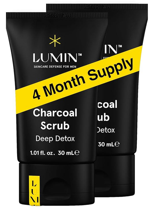 Lumin - Charcoal Scrub Deep Detox for Men - Face Cleanser for Men, Pre Shave Scrub, A Charcoal Face Exfoliator That Refreshes & Rejuvenates The Skin, Suitable for all skin types, 30ml, 2-Pack