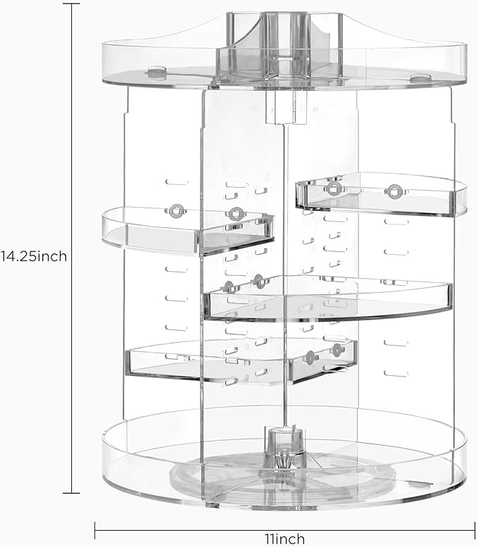 HBlife 360 Rotating Makeup Organizer Plus Size Adjustable Carousel Large Capacity Revolving Perfume Organizer Skincare Organizers Cosmetic Storage Spinning Holder for Vanity, Clear
