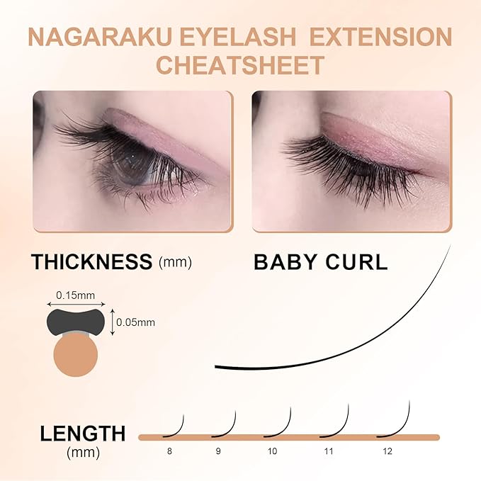 NAGARAKU Double Tips Flat Ellipse Eyelash Extensions Supplies Natural Charcoal Color Faux Mink Super Soft Split Tips Lash Individual Lashes -0.15 Baby/J Curl 9mm