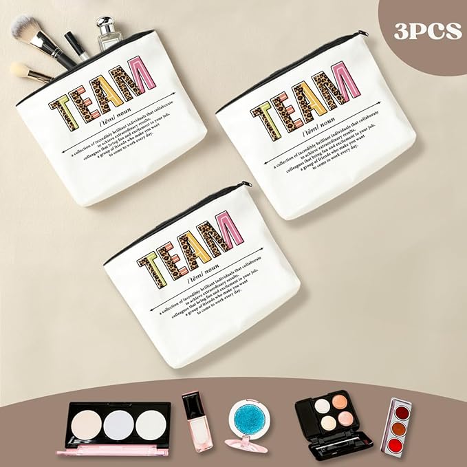 3 PCS Team Gifts for Employees Makeup Bag Team Appreciation Gifts for Employees Coworker Employee Gifts for Women Females Colleagues Staff Retirement Christmas Cosmetic Bag Travel Toiletry Bag