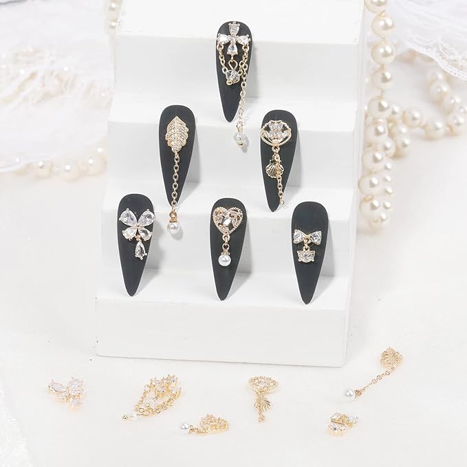 12Pcs Gold Nail Charms Nail Zircon Dangle Charms Rhinestones for Nails Gold Charms for Nails Shiny Nail Art Crystal Charms Gems Jewelry Studs Nail Diamond Rhinestone Charms for Nail DIY Decoration