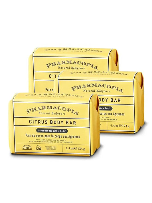 Pharmacopia Citrus Body Bar – Aromatherapy Body Soap with Natural & Organic Ingredients – Vegan Wash Bar for Men & Women, 4.4oz, Pack of 3