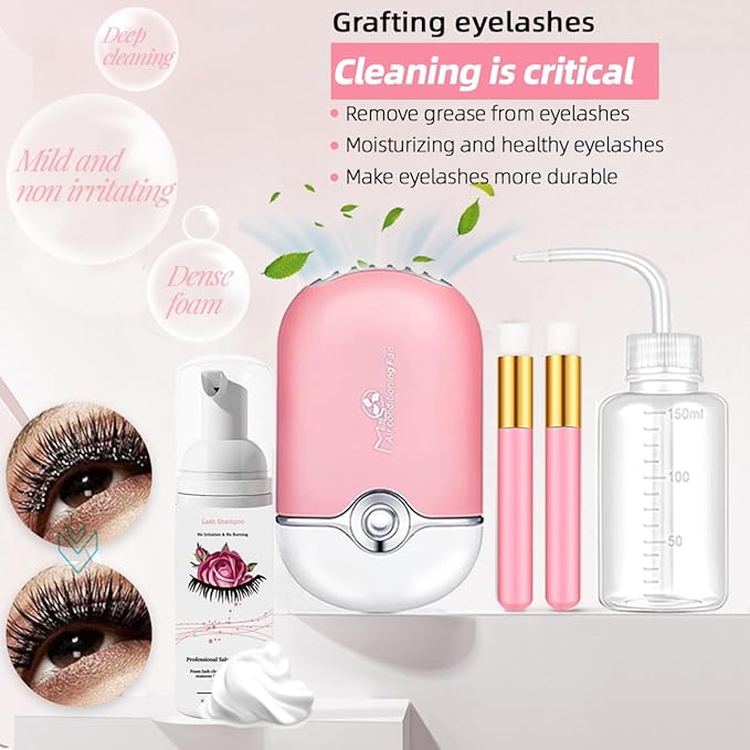 Lash Extension Kit Professional Eyelash Grafting Training Tools Mannequin Head USB Fan Lash Shampoo 0.07D Curl Mix 8-15mm Glue Practice Eyelash Strips Lash Mapping,Exercise Set for Beginner
